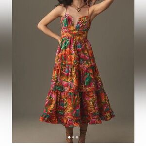 FARM RIO Vibrant Floral Dress  Skirt in Orange & Pink